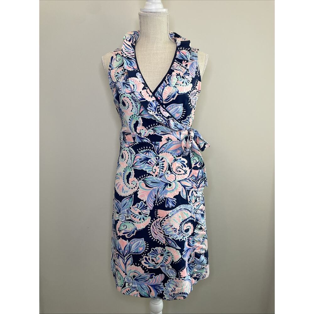Lilly Pulitzer Romee Wrap Dress Holy Flockamolie Ruffled Sleeveless Preppy S - Picture 2 of 11